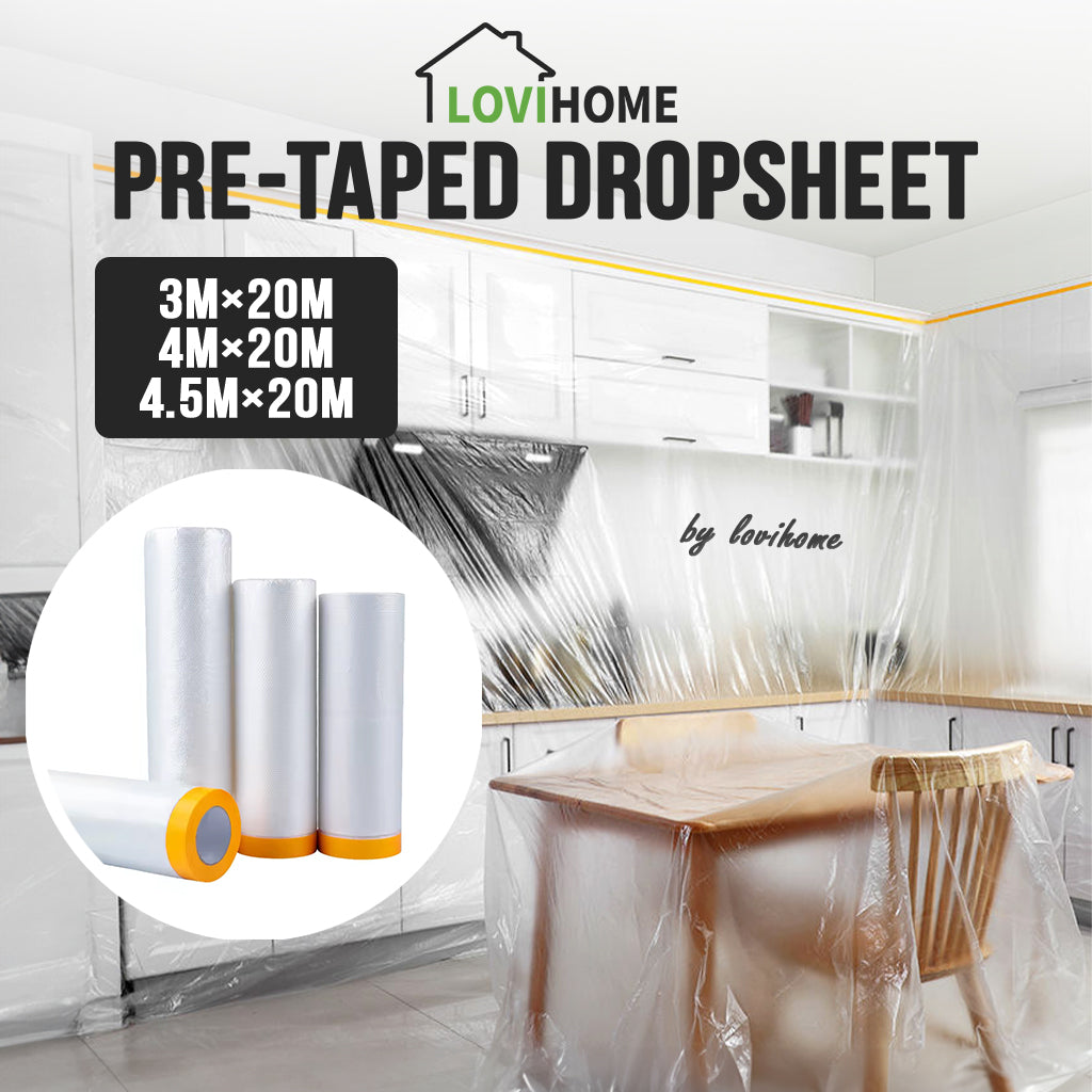 Renovation Painting Pre Taped Plastic Sheet Dust Protective Cover Disposable Dropsheet Dustproof Film 4m 20m