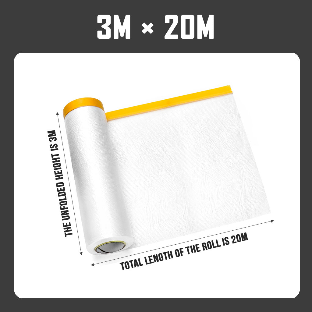 Renovation Painting Pre Taped Plastic Sheet Dust Protective Cover Disposable Dropsheet Dustproof Film 3m 20m
