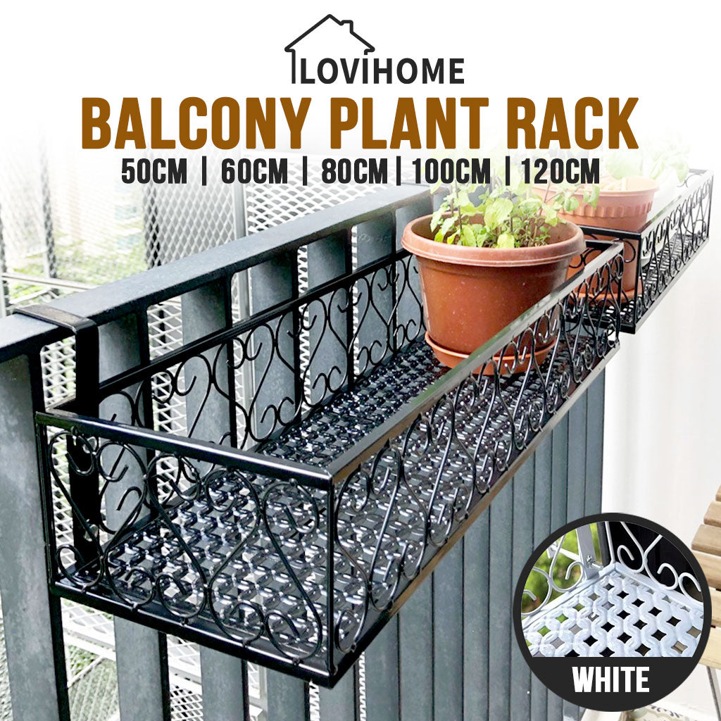 Balcony Plant 60cm Hanging Rack - Corridor Flower Pot White Black