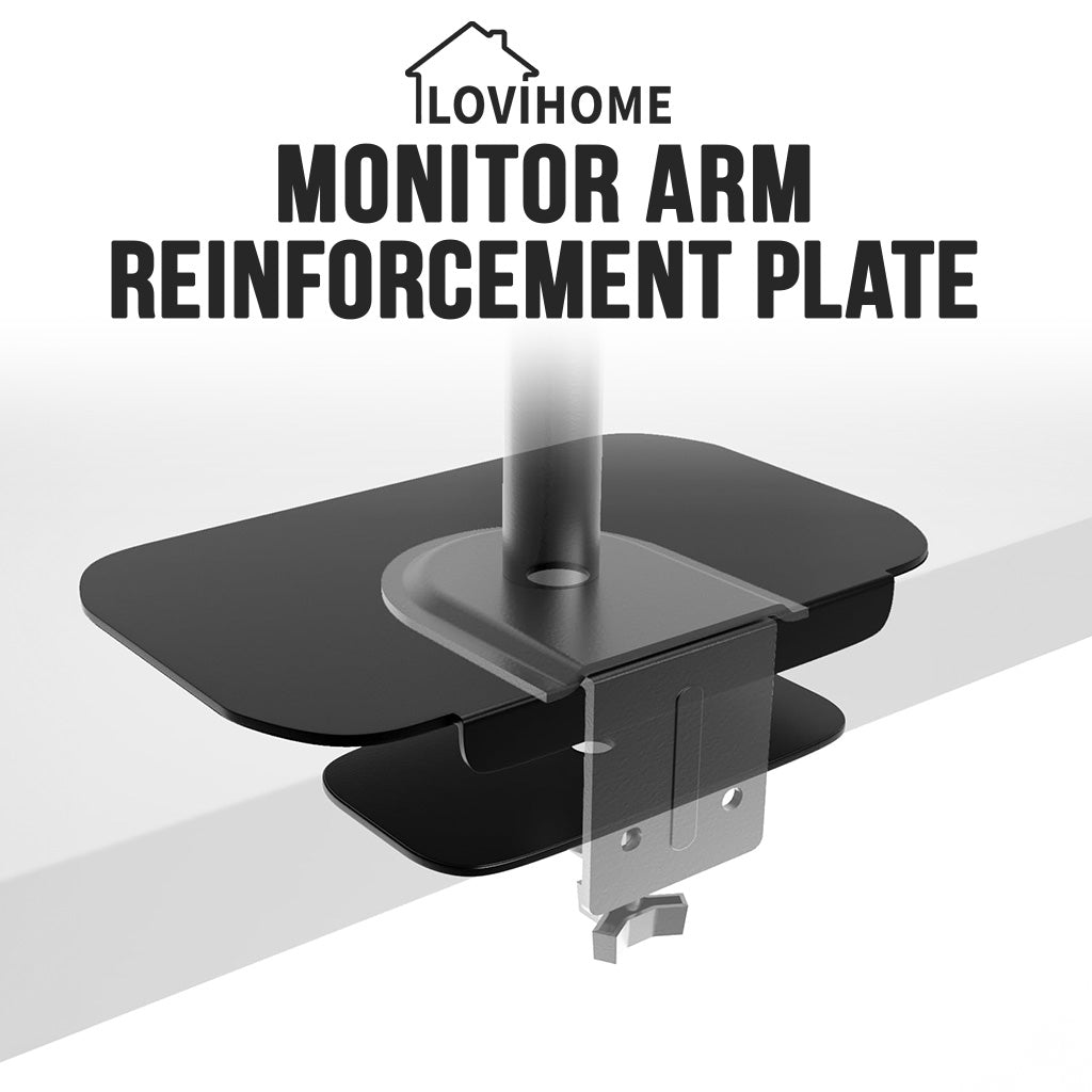 Steel Reinforcement Bracket Mount Plate for Thin, Glass, Wood, Fragile Table Tops, Monitor Stand C-Clamp & Grommet