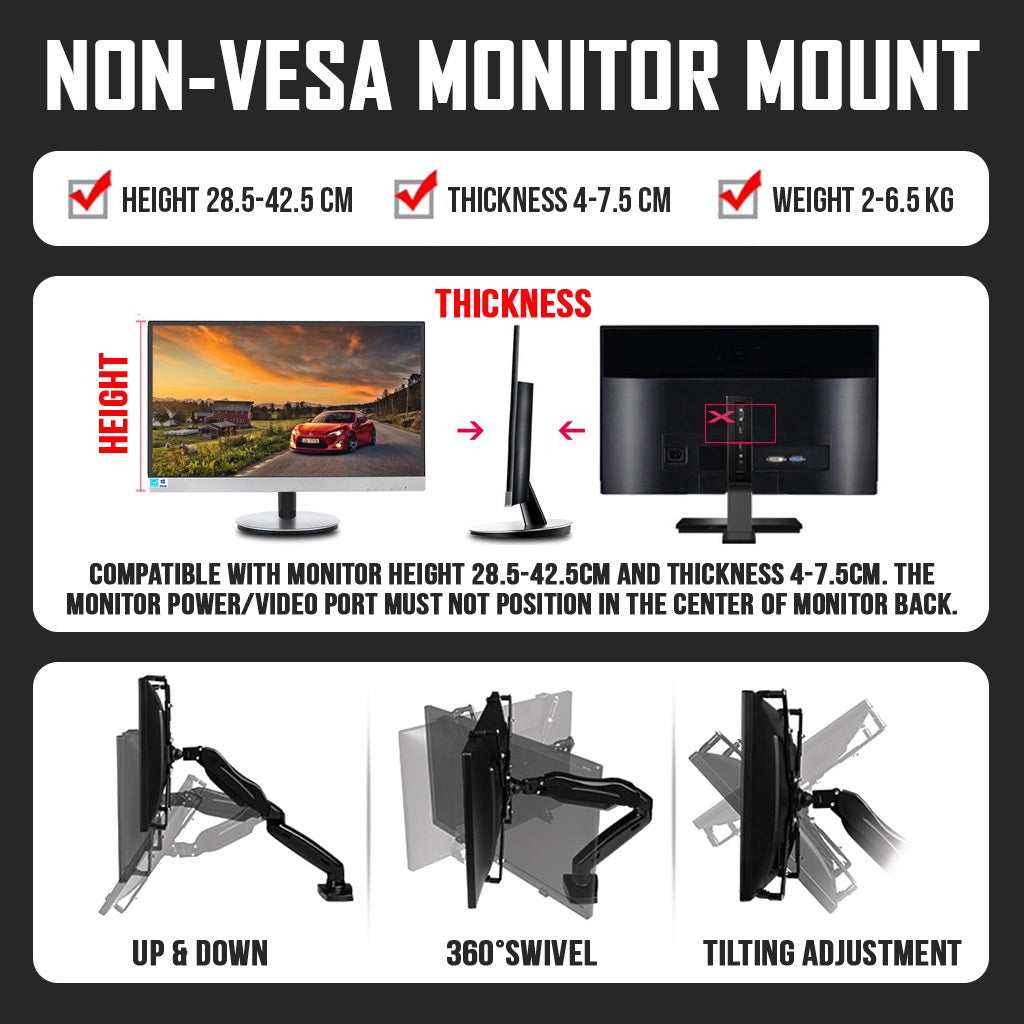 Monitor Mounting Computer Bracket LCD Holder Non Vesa Display Adaptor