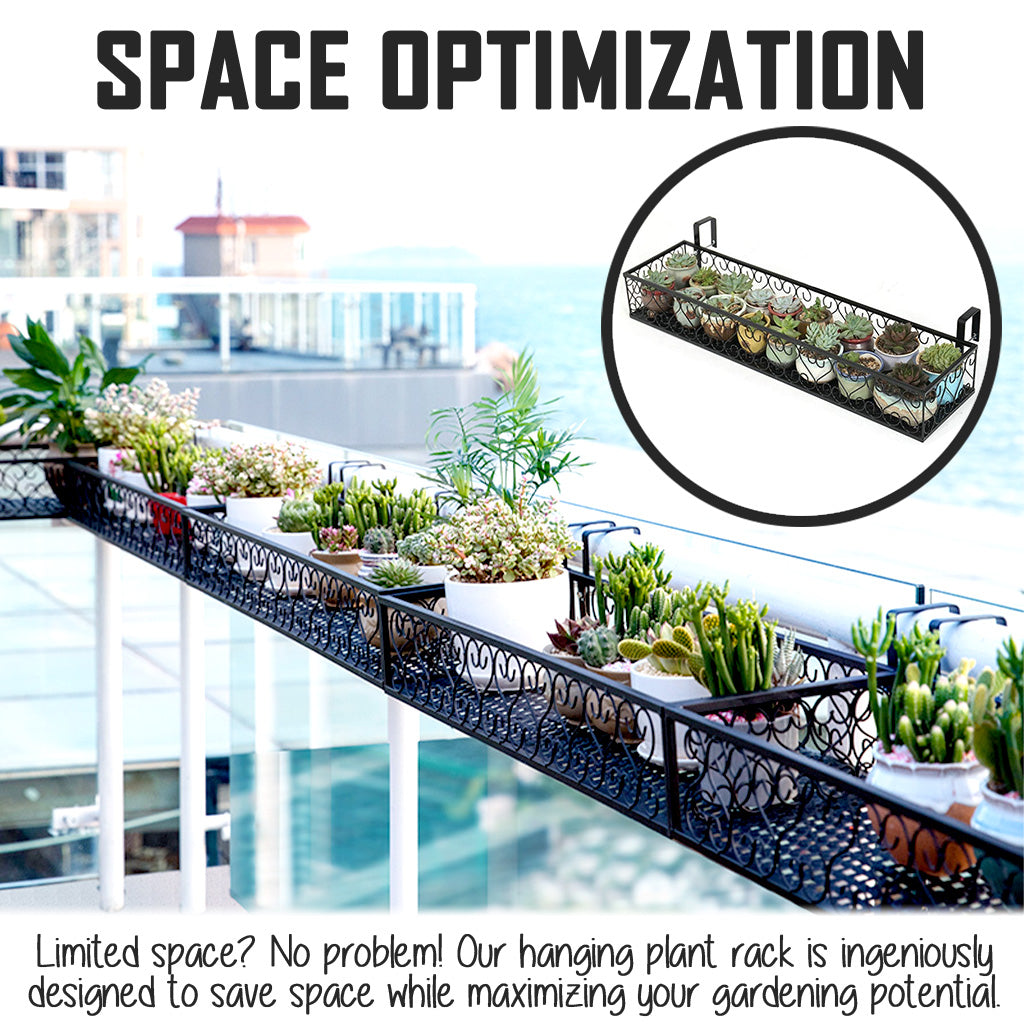 Balcony Plant 60cm Hanging Rack - Corridor Flower Pot White Black