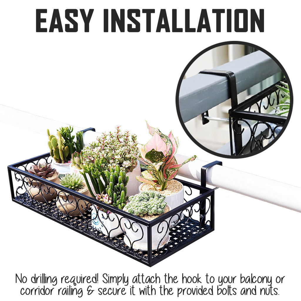 Balcony Plant 60cm Hanging Rack - Corridor Flower Pot White Black