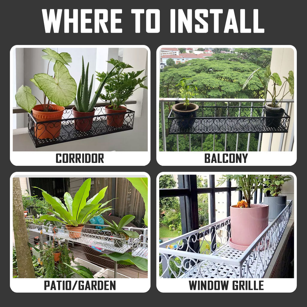 Balcony Plant 50cm Hanging Rack - Corridor Flower Pot White Black