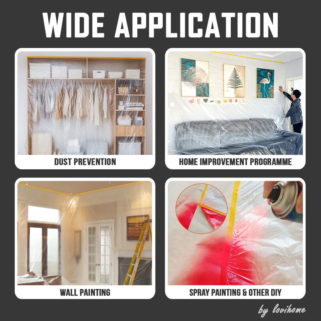 Renovation Painting Pre Taped Plastic Sheet Dust Protective Cover Disposable Dropsheet Dustproof Film 4m 20m