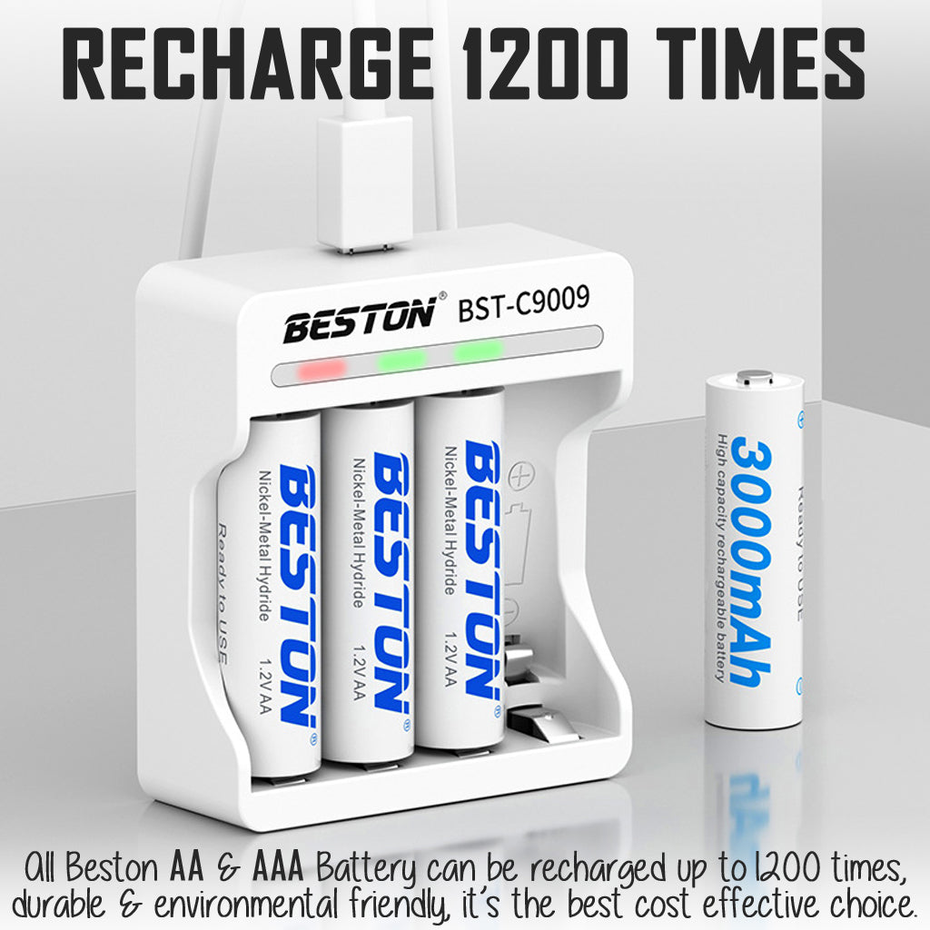 Beston AA AAA Battery Pack Charger Ni-MH LED USB Double Triple A Batteries