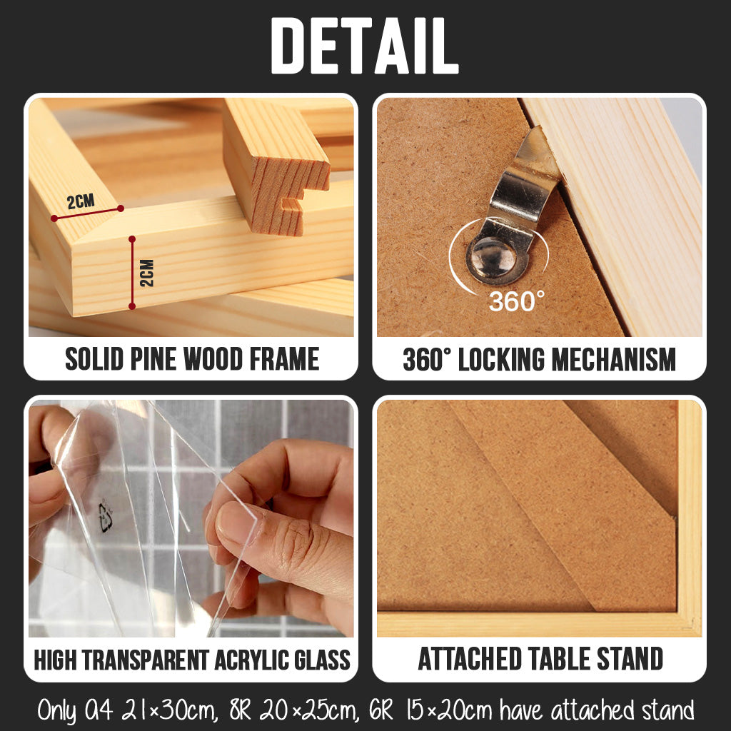 Wooden Picture Frame - Wall Art Poster Painting Photo Hanging Stand Desk Table Decor A3 A4 6R 8R 30x40cm