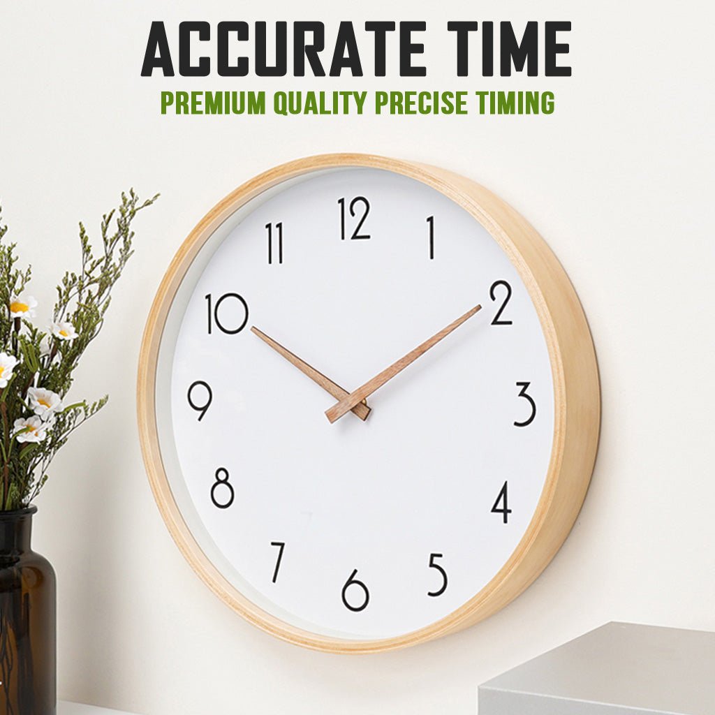 Beech Wood Clock Silent Quartz 30cm Wooden Big Wall For Living Room Minimalist Modern Nordic Home Decor