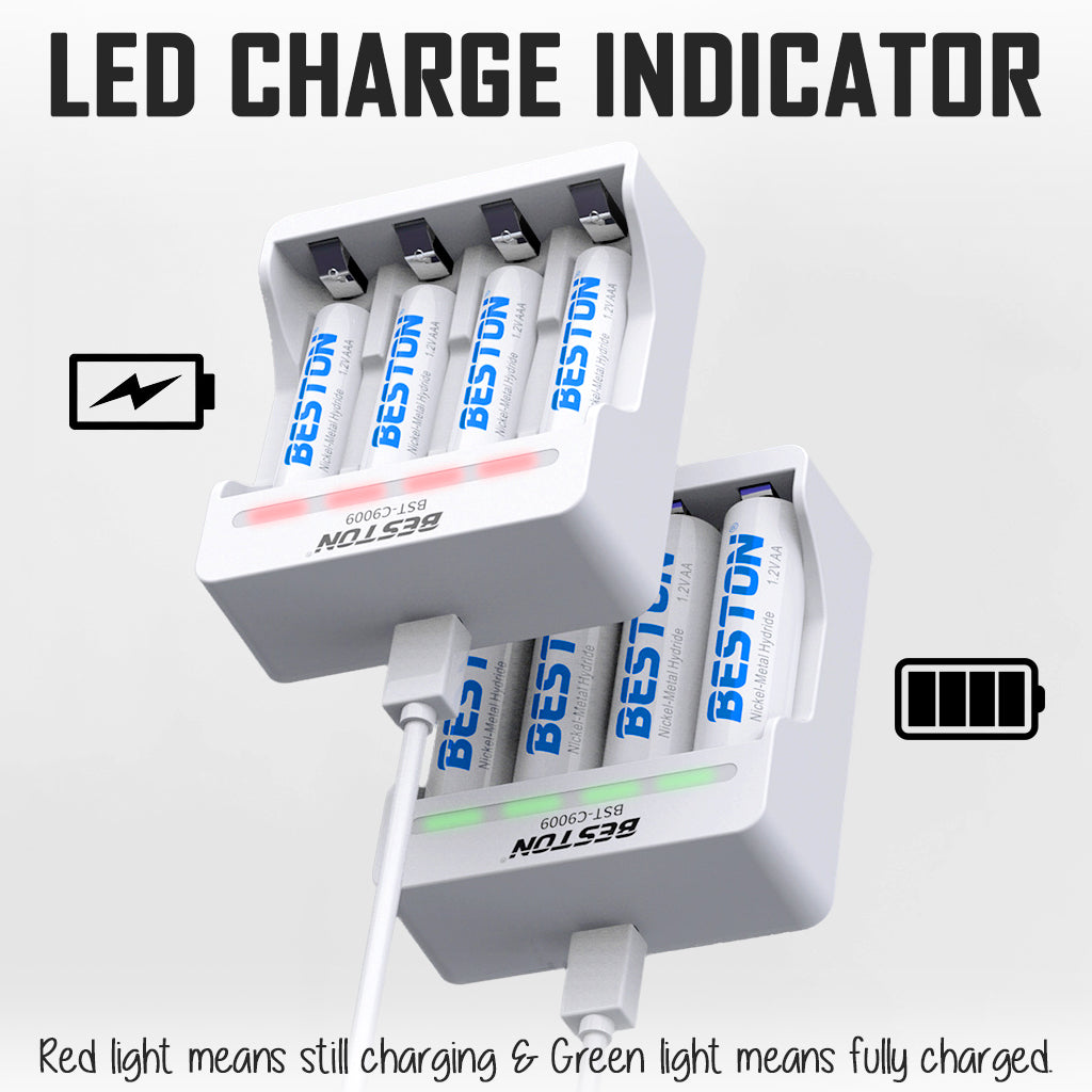 Beston AA AAA Battery Pack Charger Ni-MH LED USB Double Triple A Batteries
