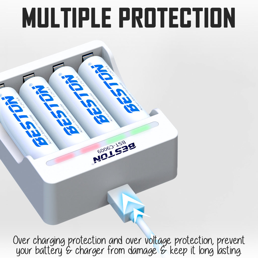 Beston AA AAA Battery Pack Charger Ni-MH LED USB Double Triple A Batteries