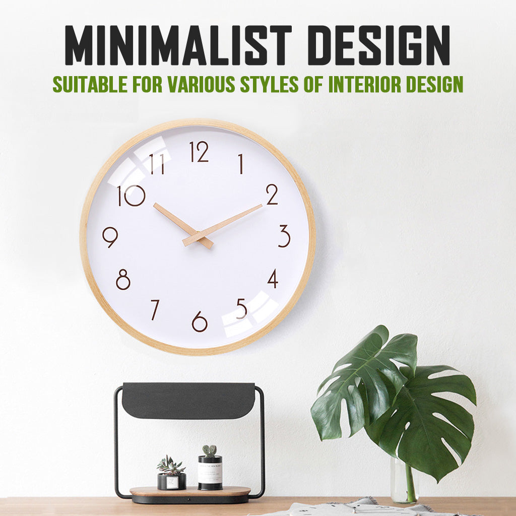 Beech Wood Clock Silent Quartz 30cm Wooden Big Wall For Living Room Minimalist Modern Nordic Home Decor