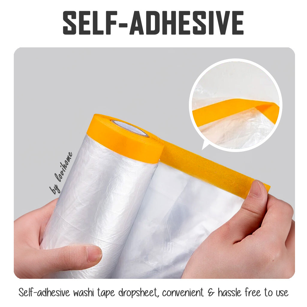Renovation Painting Pre Taped Plastic Sheet Dust Protective Cover Disposable Dropsheet Dustproof Film 4m 20m
