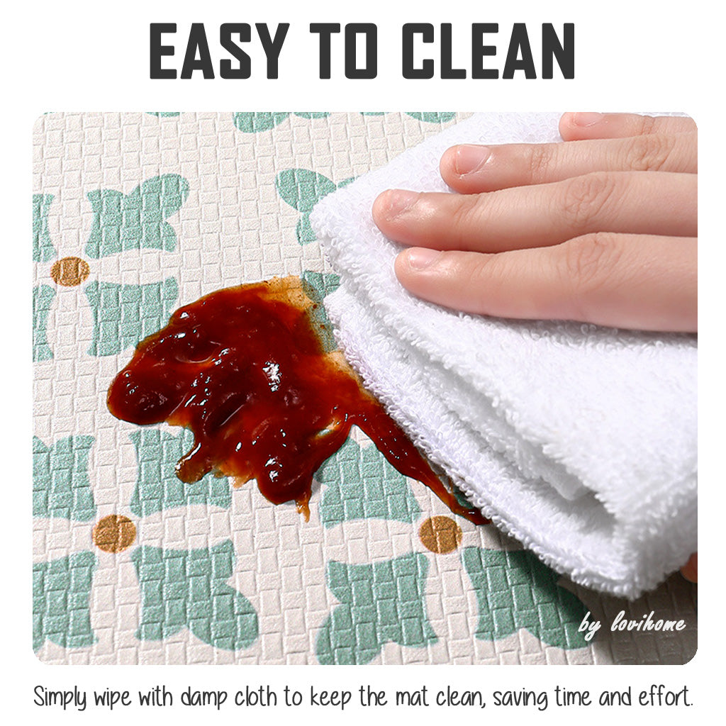 Kitchen PU Leather Blue Elegance 45x75cm 45x150cm Non Slip Floor Mat Oil-proof Scratch Resistant