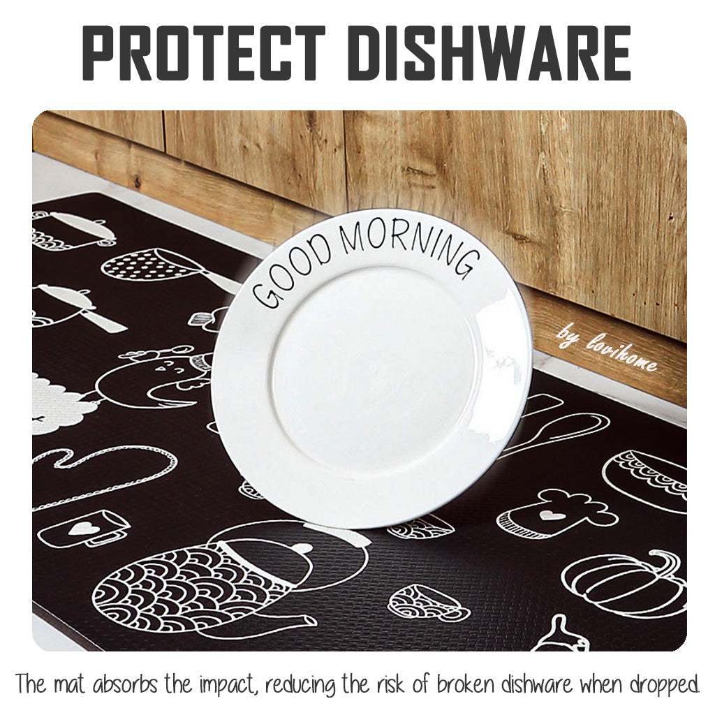Kitchen PU Leather Damask Rose 45x150cm Non Slip Floor Mat Oil-proof Scratch Resistant