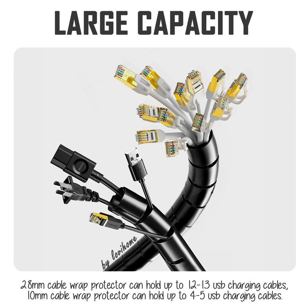 Cable Wrap Tube 10mm Black Cord Protector Management Installer Clip