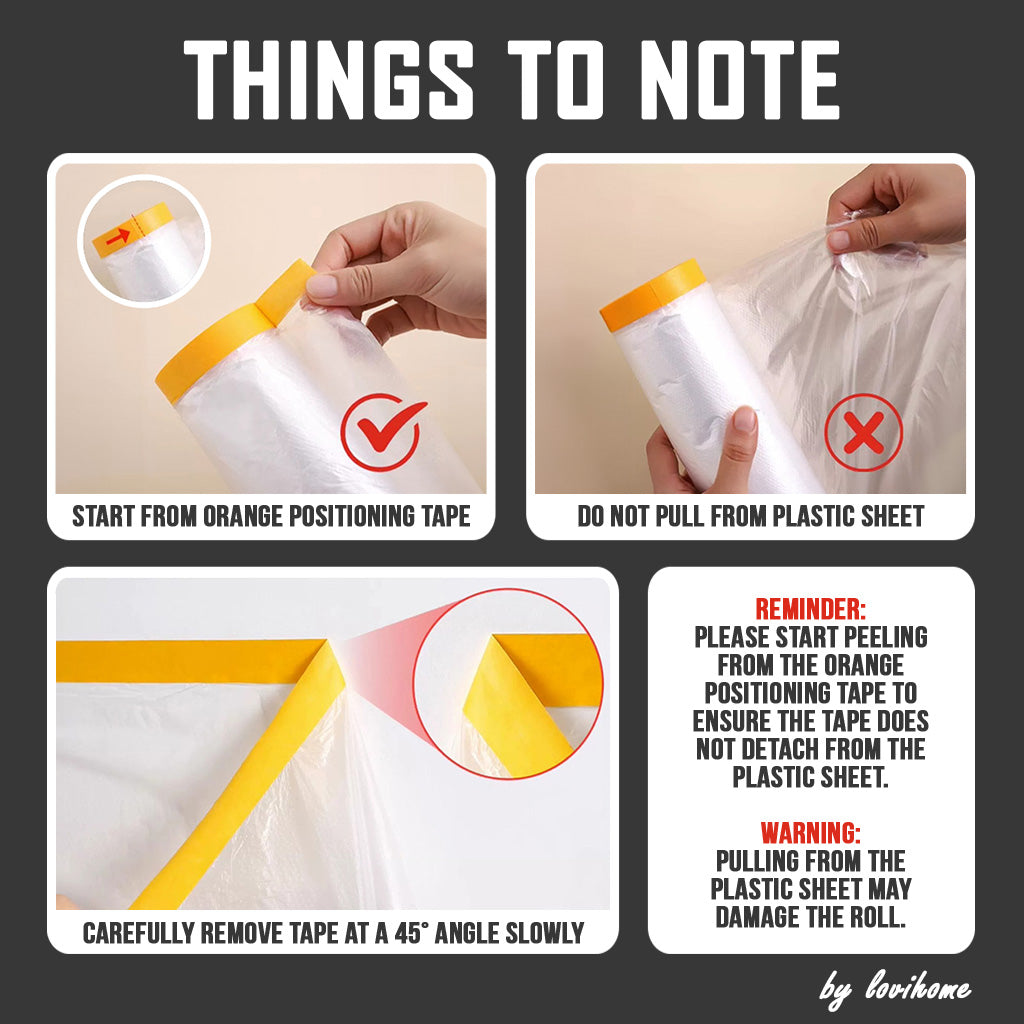 Renovation Painting Pre Taped Plastic Sheet Dust Protective Cover Disposable Dropsheet Dustproof Film 3m 20m