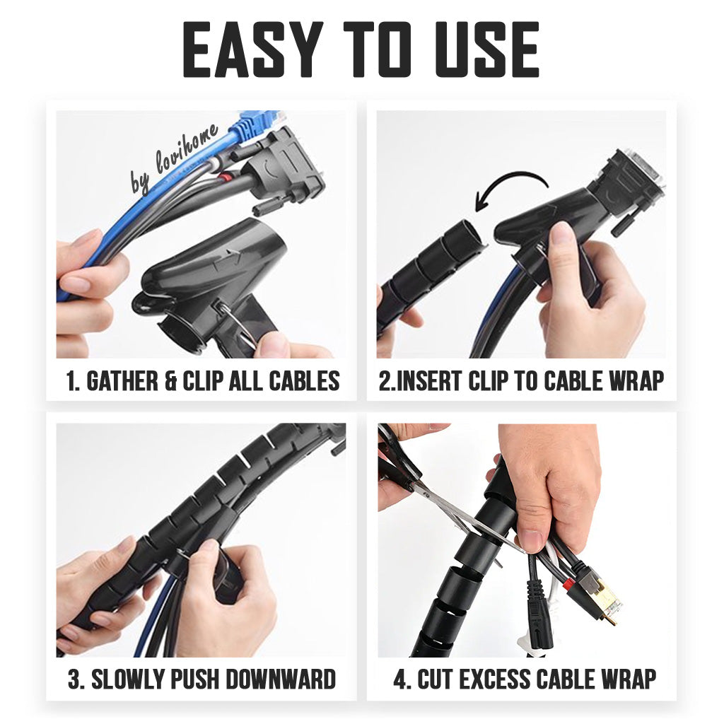 Cable Wrap Tube 28mm Black Cord Protector Management Installer Clip