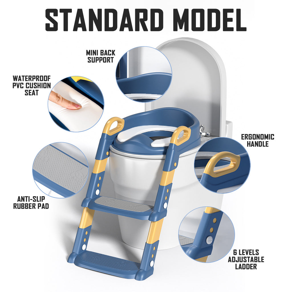 Standard Grey Toddler Potty Training Seat with Adjustable Ladder Non-Slip Step Kids Children Baby Toilet Bowl Seat Cover Stool