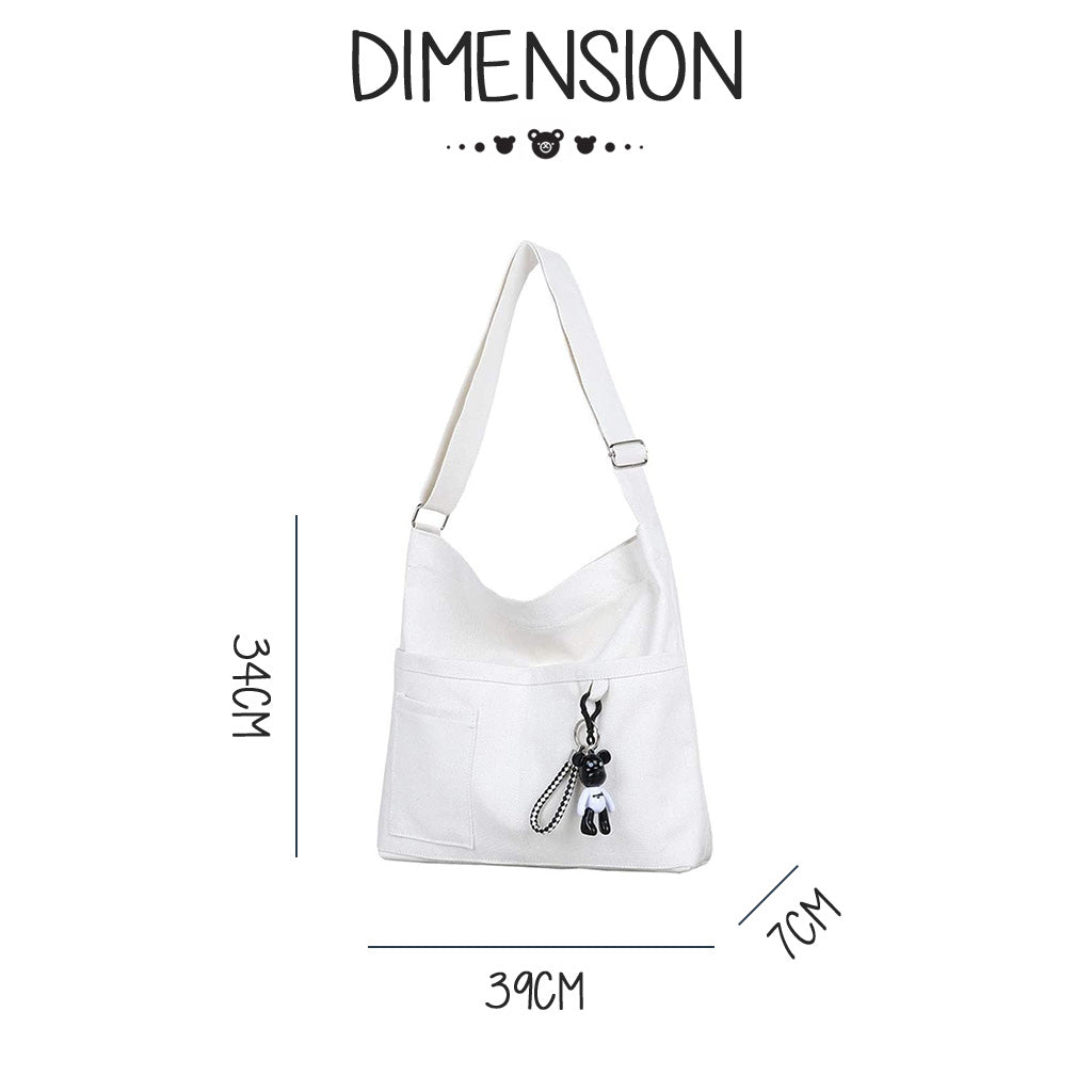 Canvas Sling Bag With Zip Black Handbag Woman Shoulder Tote Bags