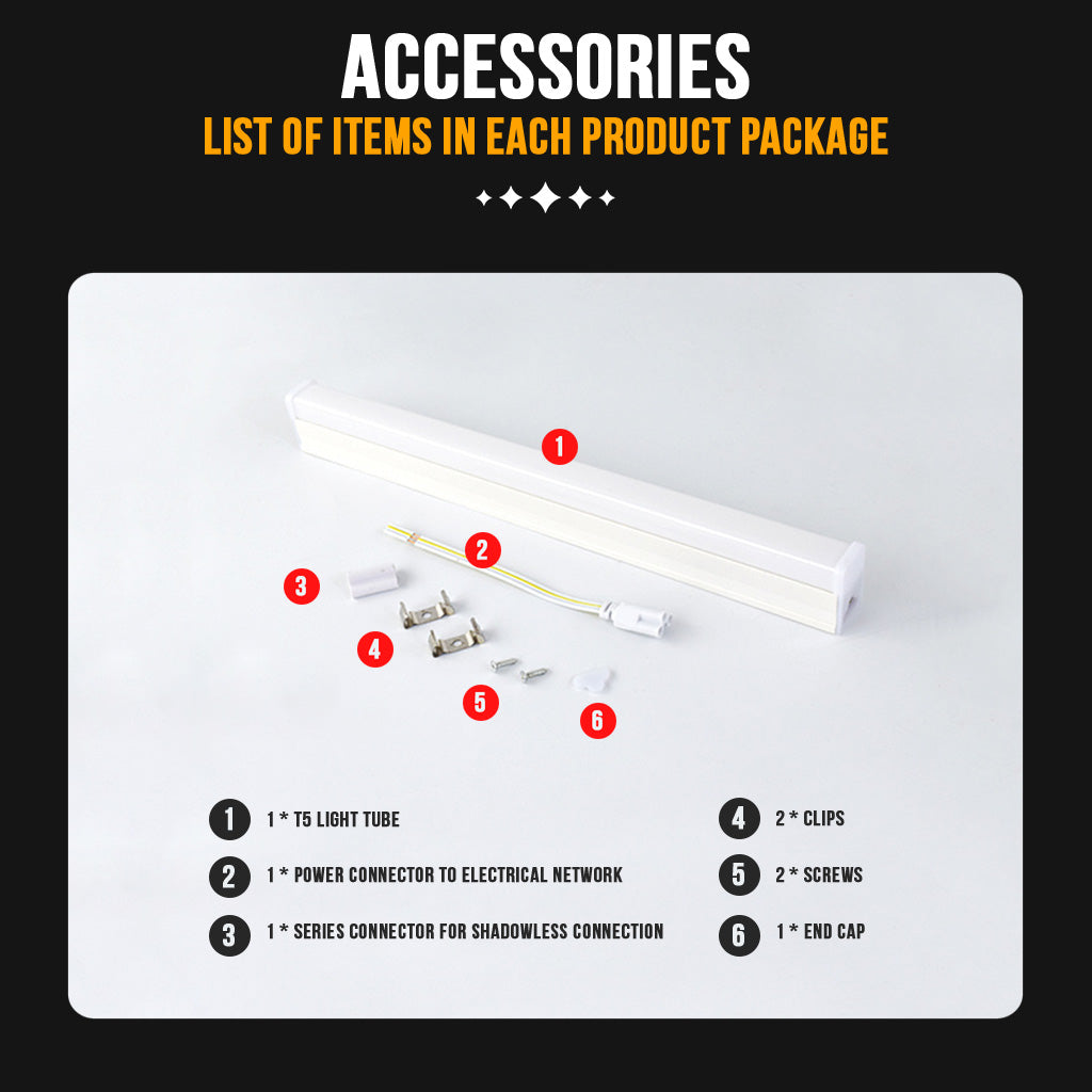 T5 LED Tube Light Set Warranty 2Y - Bright Comfortable Warm Lighting Bar Kitchen Room Ceiling Cove Lamp Connector