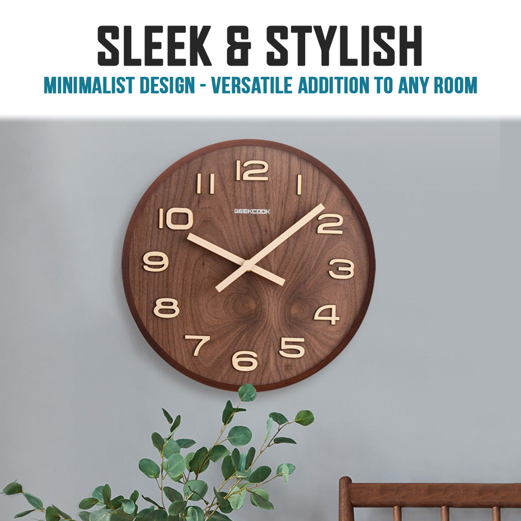Black Simple 30.cm Standard Minimalist Clock Silent Quartz For Living Room Kitchen Big Wooden Nordic Home Decor