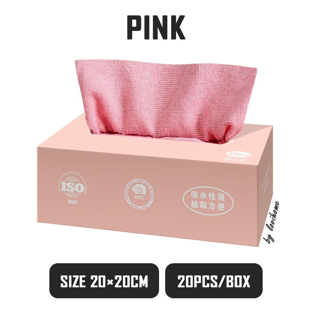 Disposable Microfiber Cleaning Cloth 2 Box Pink 20pcs Kitchen Wipe Table Towel