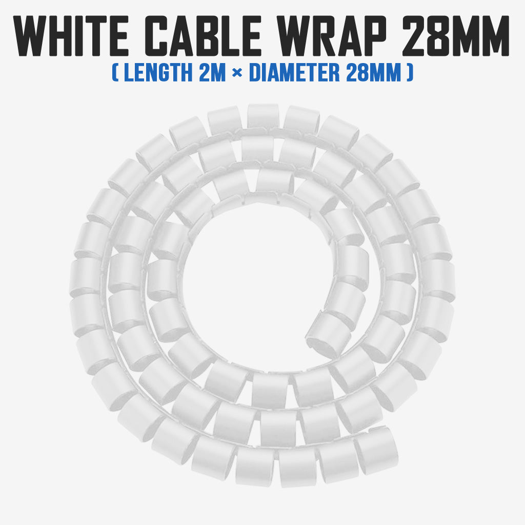 Cable Wrap Tube 28mm White Cord Protector Management Installer Clip
