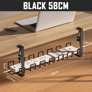 Under Desk Cable Organizer Black 58cm Home Office Table Organiser Wire Plug Cord Management Rack Storage Holder Tray