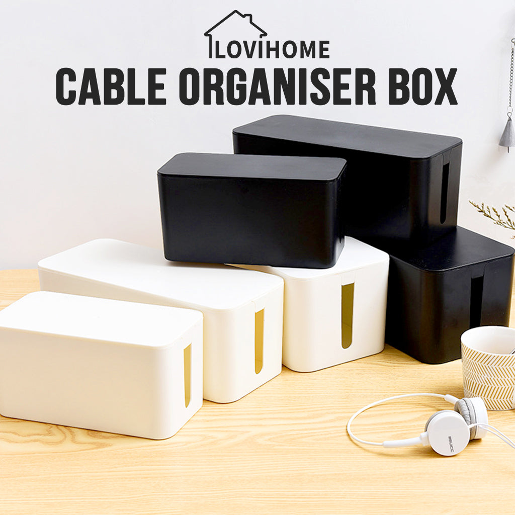 Cable Organizer White Medium Box Wire Wrap Office Desk Storage Organiser Cord Extension Management Holder