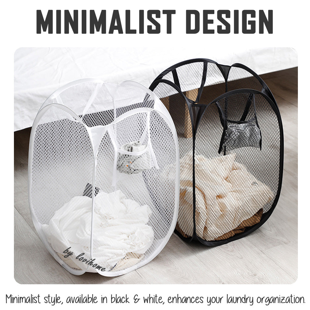 Collapsible Black Mesh Laundry Basket Storage Foldable Clothes Home Organizer