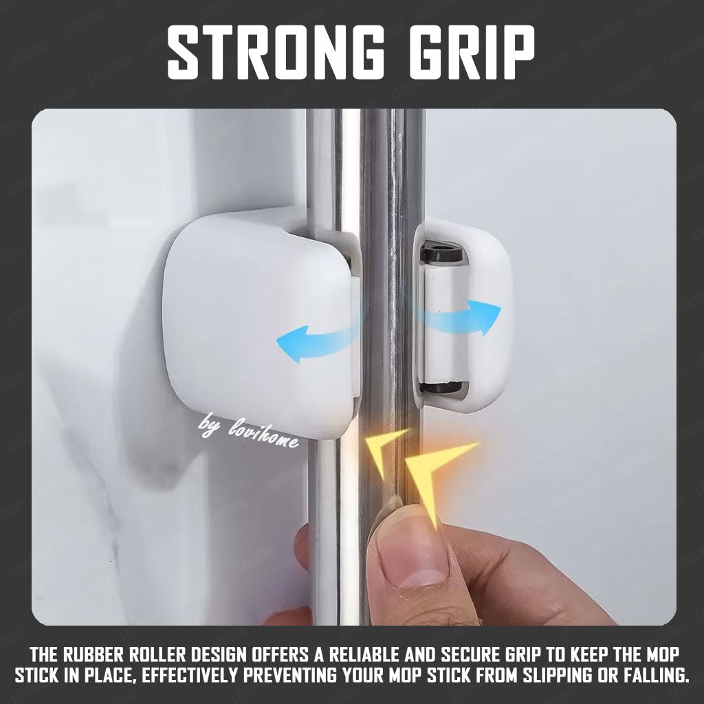 2pcs Stick On Mop Holder Broom Wall Mount No Drill Self Adhesive Bathroom Hanger Clip