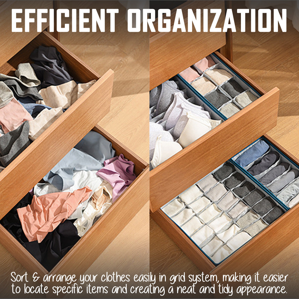 7 Grid Grey Clothes Organizer Wardrobe Storage Box Container Organiser Drawer Closet Underwear Socks