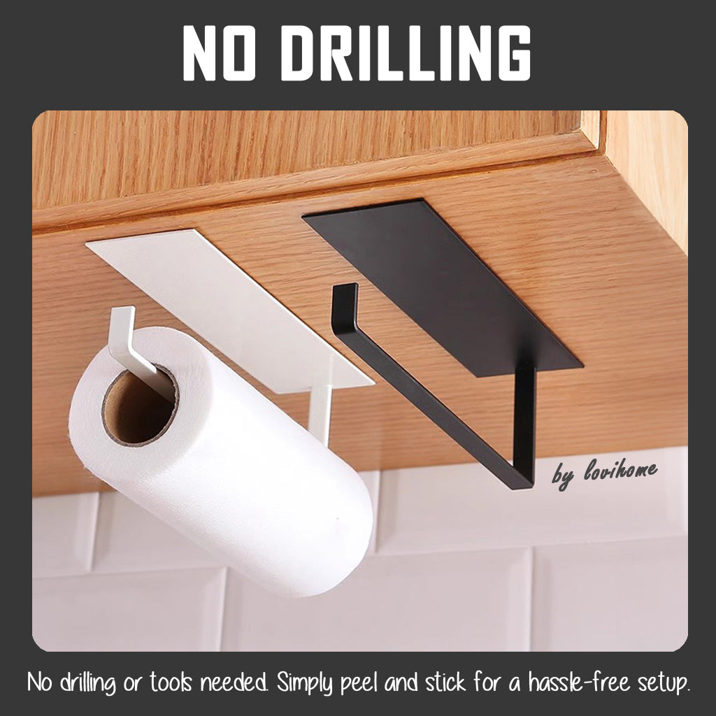 Adhesive No-Drill White Kitchen Towel Holder Tissue Paper Bathroom Roll Shelf Organiser