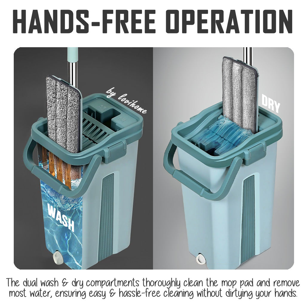 Compact Hands Free Flat Ivory Mop Bucket Removable Lid Refill