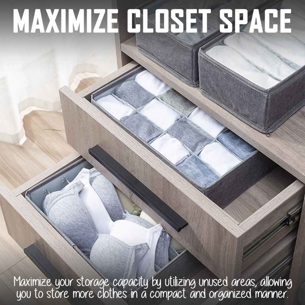 7 Grid Grey Clothes Organizer Wardrobe Storage Box Container Organiser Drawer Closet Underwear Socks