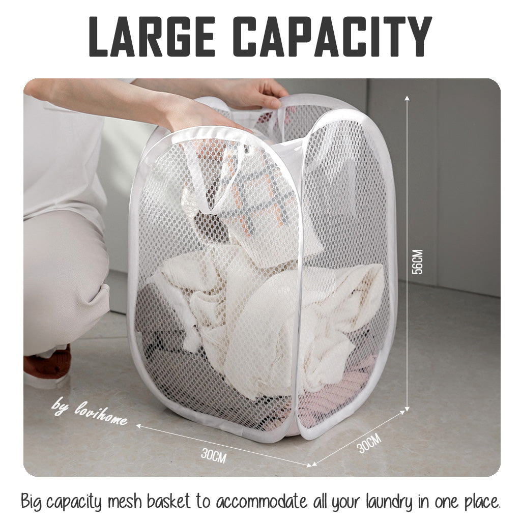 Collapsible Black Mesh Laundry Basket Storage Foldable Clothes Home Organizer