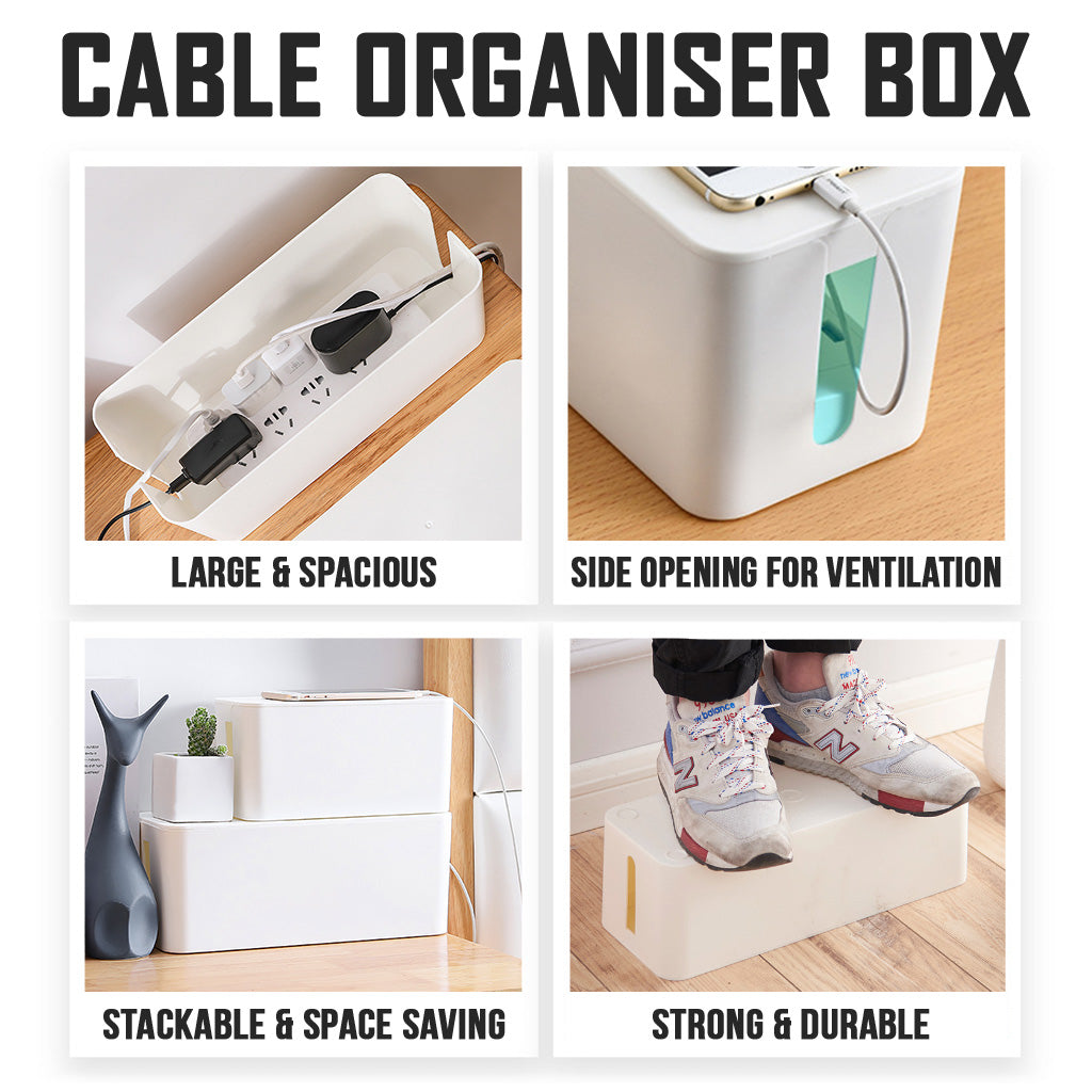 Cable Organizer White Large Box Wire Wrap Office Desk Storage Organiser Cord Extension Management Holder