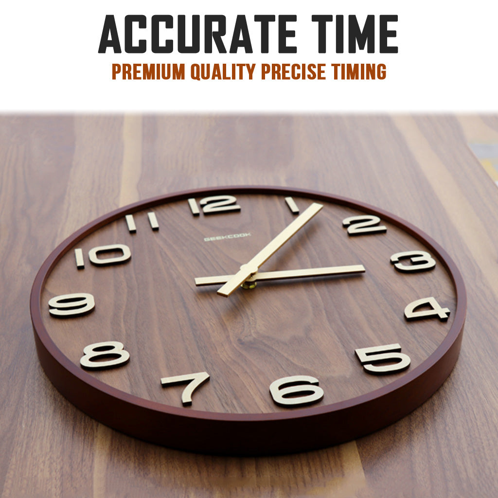 Geekcook Walnut Clock Silent Quartz 30cm Wood Big Wall For Living Room Minimalist Modern Nordic Home Decor