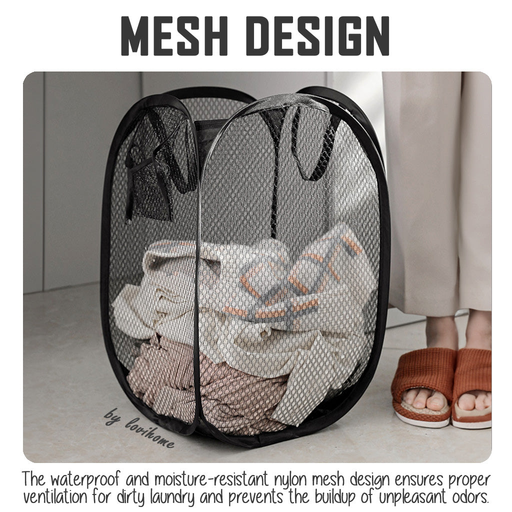 Collapsible Black Mesh Laundry Basket Storage Foldable Clothes Home Organizer