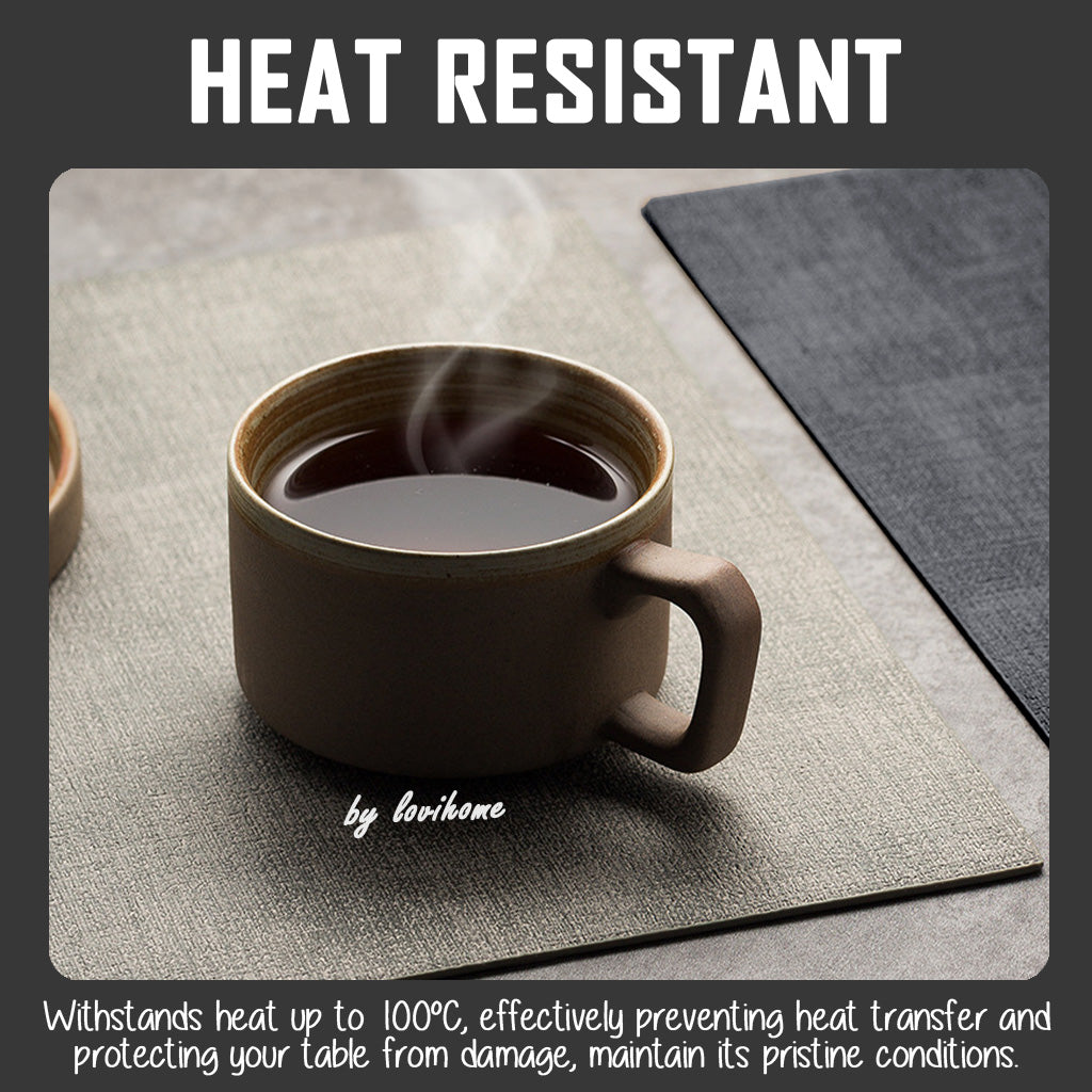 Waterproof Japanese-style Leather Dark Gray Placemat Coaster for Dining Table Kitchen Placemat PU Tablemat