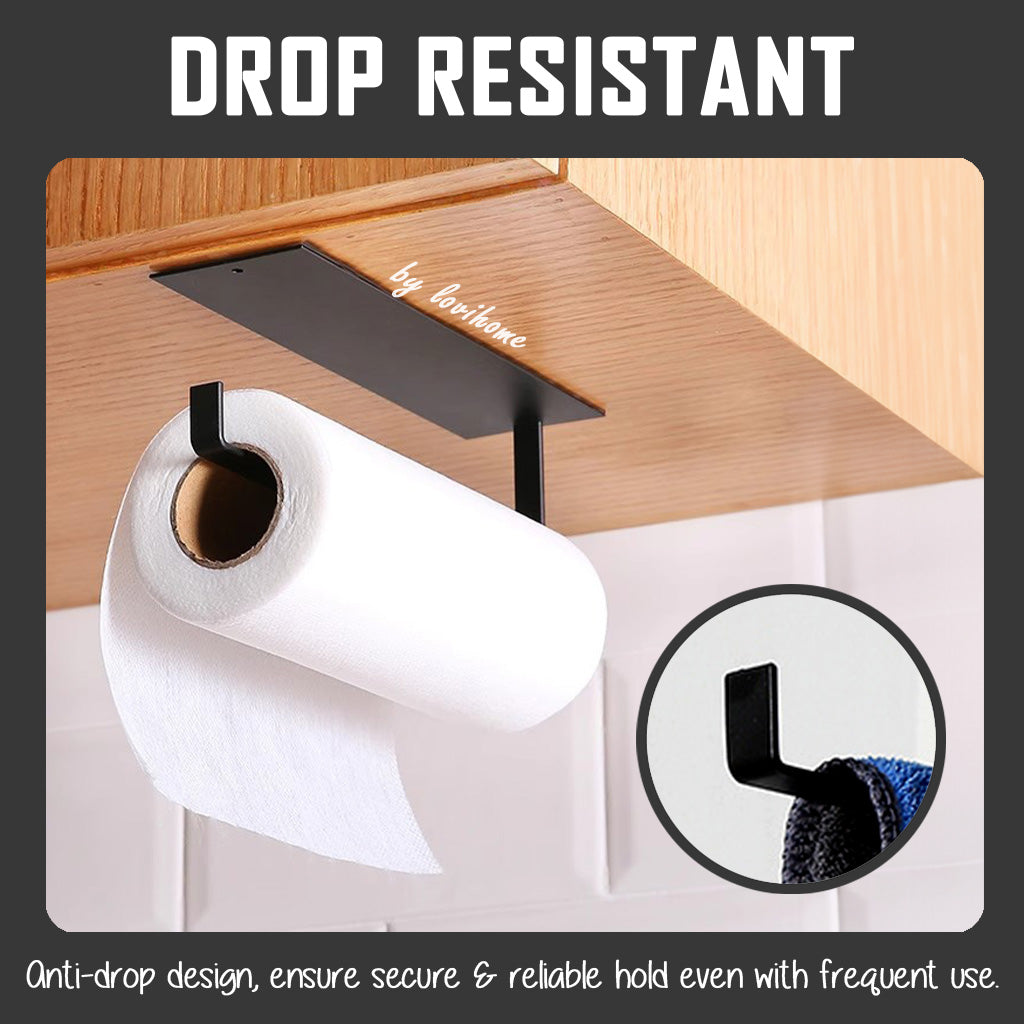 Adhesive No-Drill Black Kitchen Towel Holder Tissue Paper Bathroom Roll Shelf Organiser