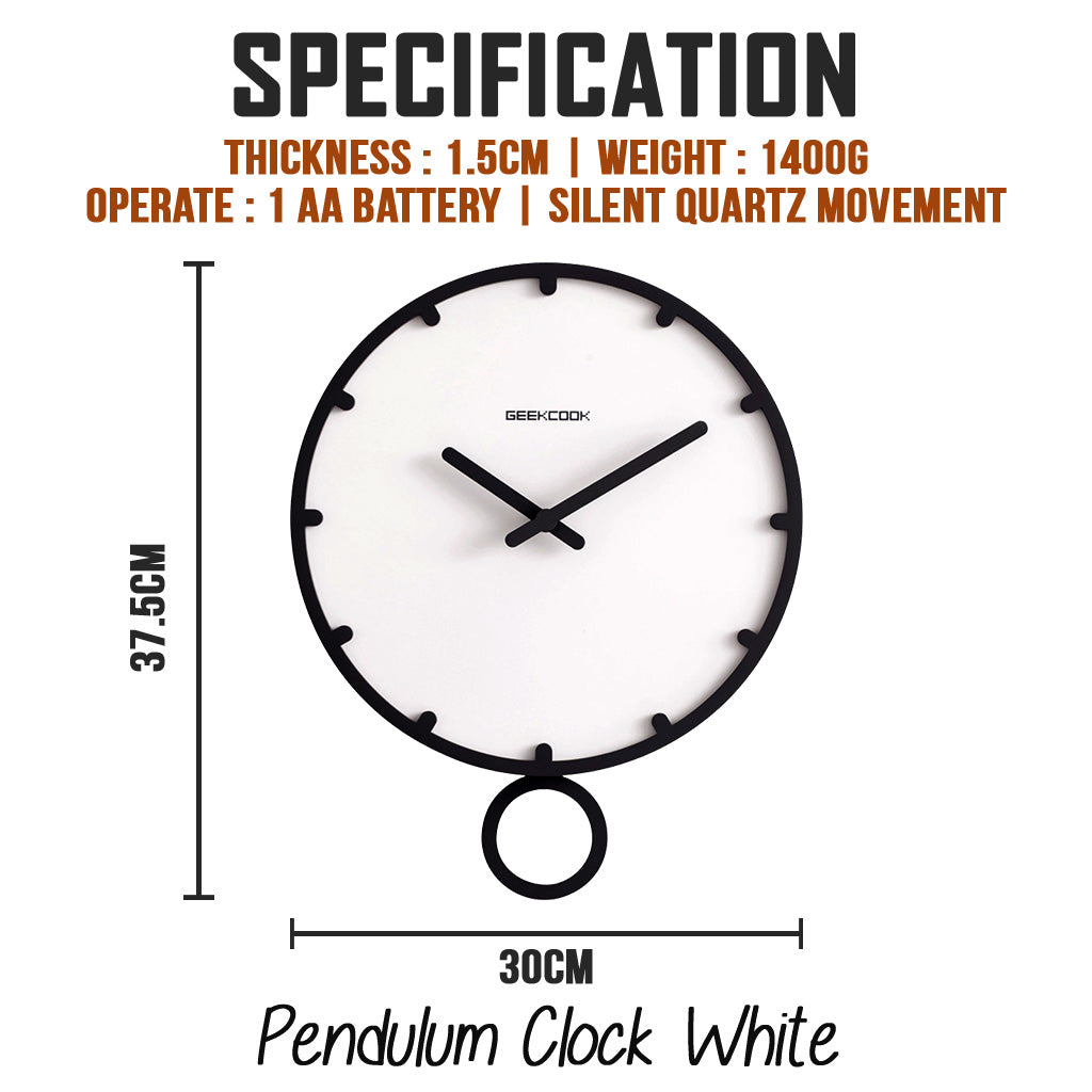 Pendulum White Dark Grey Clock Silent Quartz 30cm Wood Big Wall For Living Room Minimalist Modern Nordic Home Decor