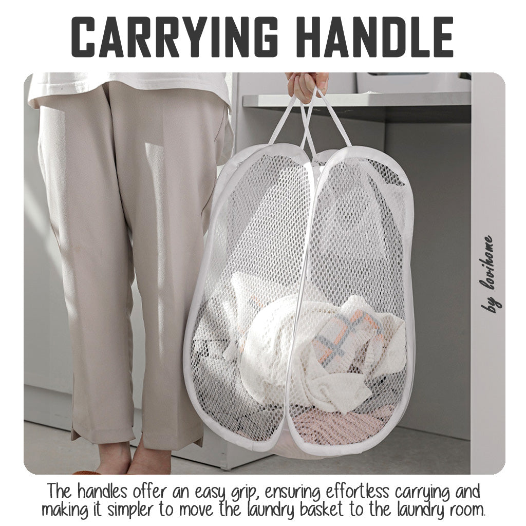 Collapsible Black Mesh Laundry Basket Storage Foldable Clothes Home Organizer