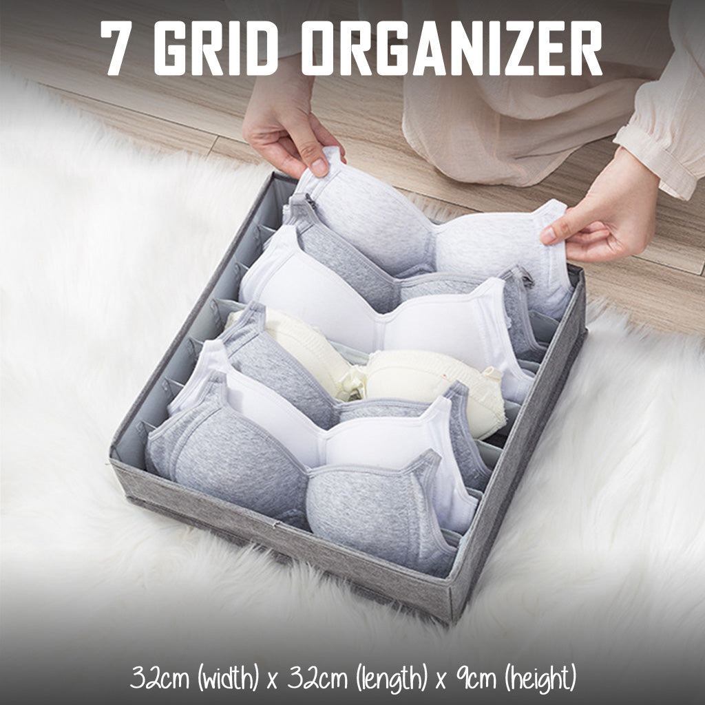 7 Grid Grey Clothes Organizer Wardrobe Storage Box Container Organiser Drawer Closet Underwear Socks