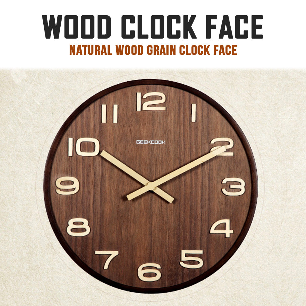 Geekcook Walnut Clock Silent Quartz 30cm Wood Big Wall For Living Room Minimalist Modern Nordic Home Decor