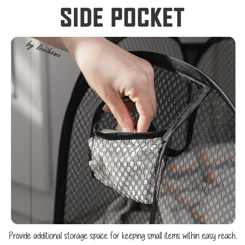 Collapsible Black Mesh Laundry Basket Storage Foldable Clothes Home Organizer