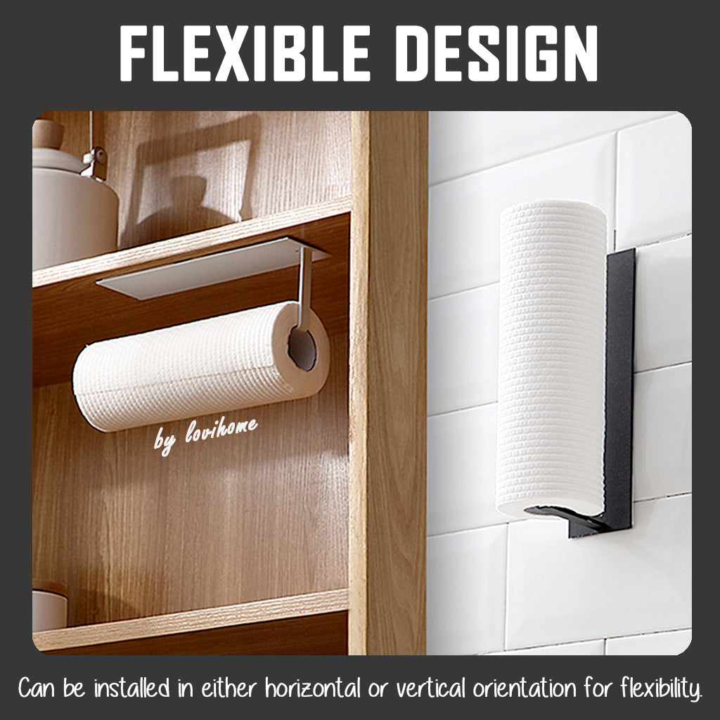 Adhesive No-Drill White Kitchen Towel Holder Tissue Paper Bathroom Roll Shelf Organiser