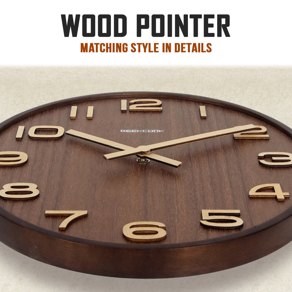 Geekcook Walnut Clock Silent Quartz 30cm Wood Big Wall For Living Room Minimalist Modern Nordic Home Decor
