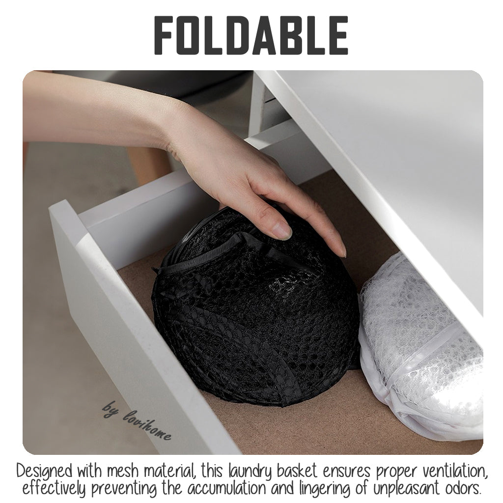 Collapsible Black Mesh Laundry Basket Storage Foldable Clothes Home Organizer