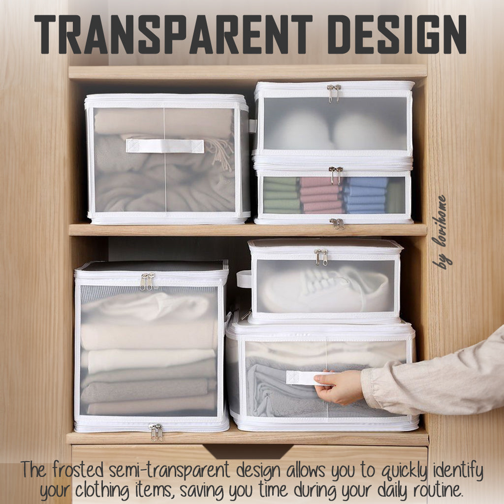 Transparent Wardrobe Organizer 6.7L (30x15x15cm) Clothes Storage Box Foldable Waterproof Closet Drawer Bedsheet Organiser